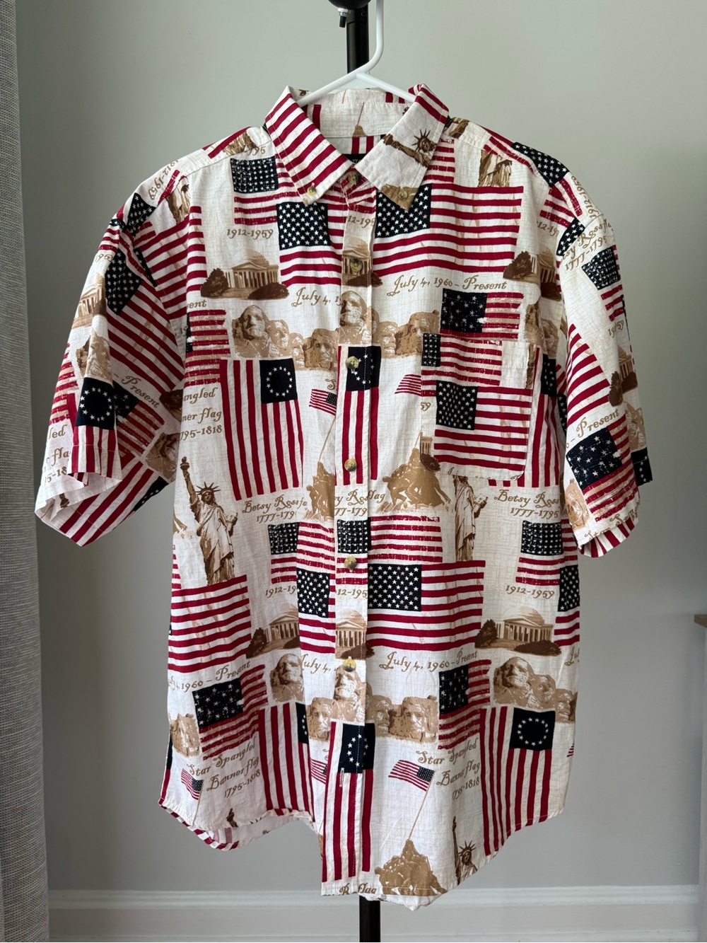 Patriotic Short-Sleeve Button-Down Shirt in Red, White & Navy